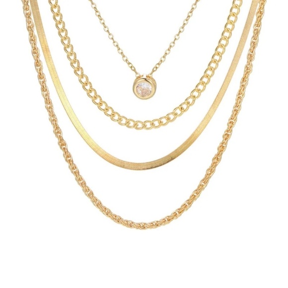 **SAVITA* Gold x Rhinestone Layered Fashion Necklace - Picture 4 of 8